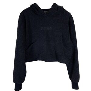 GYMSHARK Woman's Cropped Hoodie‎ Size S Black Pullover Hoodie Borg Athleisure
